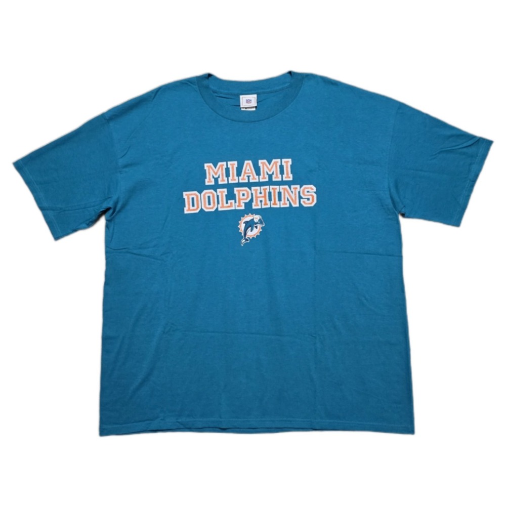 Deadstock 90s Miami Dolphins VTG Spellout NFL Graphic TShirt Cotton USA Mens 2XL